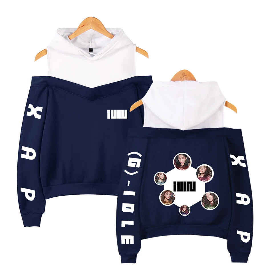 

New Fashion (G)I-DLE Off-shoulder Hoodie Women Kawaii Exclusive Kpop Sexy Wear Custom Korean Girls Hoodies Sweatshirt