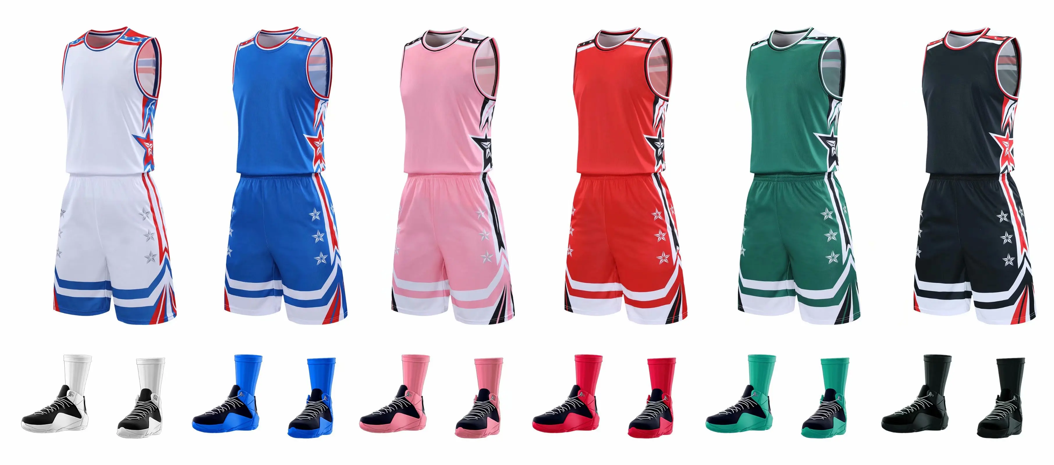 

New Men's Basketball Suit Customized Logo Name Number Sleeveless Loose Jersey Polyester Clothing Blank Sportswear Running Suit