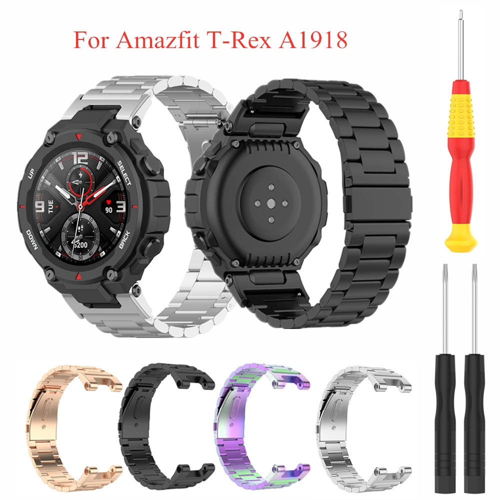 

Металлический ремешок для часов Huami Amazfit T-Rex, браслет из нержавеющей стали с тремя бусинами для смарт-часов Amazfit T-Rex A1918