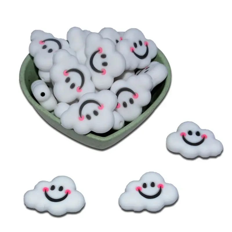 

Baby Teether 5pcs Silicone Beads Smiling Cloud Shape DIY Making Jewelry Necklace Beads Teething Toys