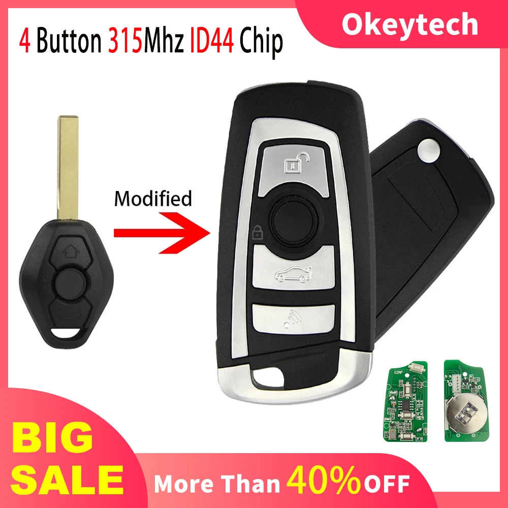 

Okeytech 4 кнопочный модифицированный Автомобильный ключ-раскладушка дистанционный ключ для BMW CAS2 1 3 5 6 серии E93 E60 Z4 X5 X3 315/433 МГц ID44 чип необработа...