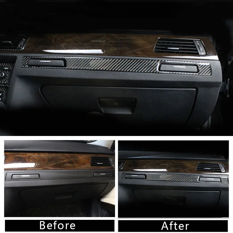 

Carbon fiber car interior style center console co driver water cup bracket cover edge pull sticker 3 Series BMW E90 E92 E93