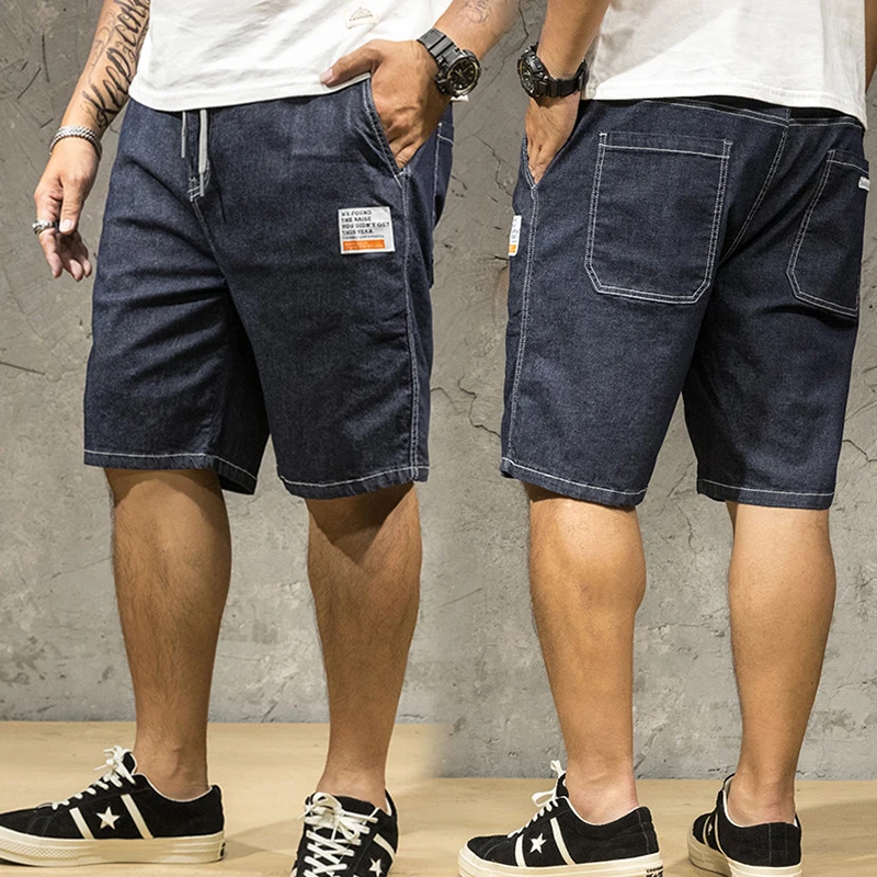 Джинсовые шорты мужские до колен Брендовые брюки из денима свободные джинсовые