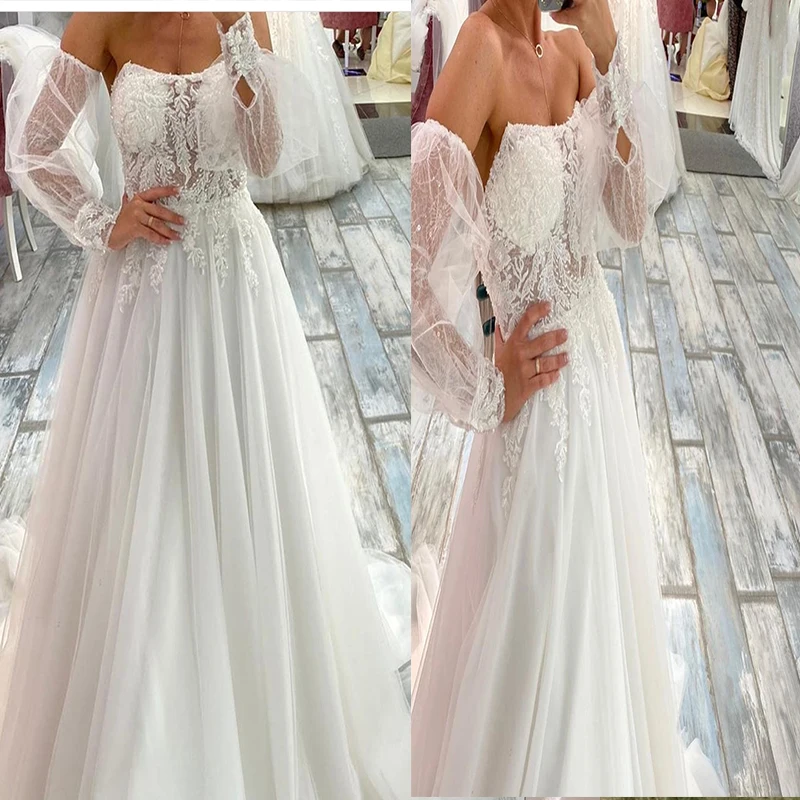 Свадебное платье с открытыми плечами трапециевидной формы свадебное из органзы