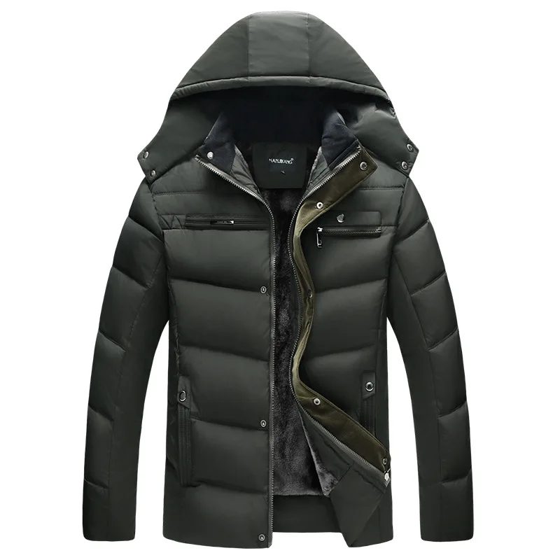 Winter Coats Men's Parkas Overcoat Fashion Windbreaker Thick Hombre Parkas Jackets Slim Solid Hats Casual Windproof 5XL MOOWNUC