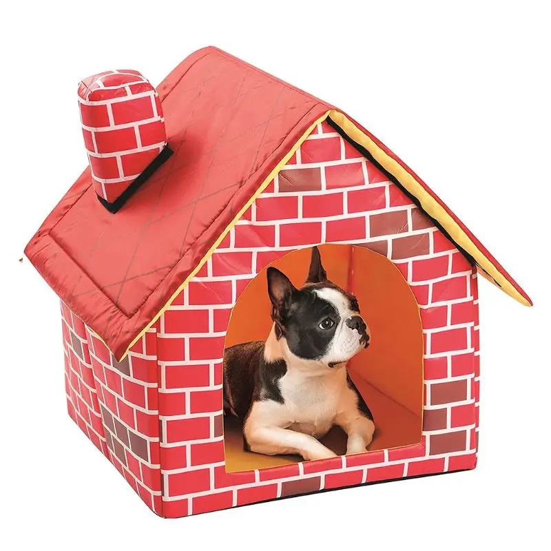 Warm Indoor Soft Dog Kennel with Chimney Pet Large House Simulation Brick Doggy Beds Mat Polyester Nest Tent | Дом и сад