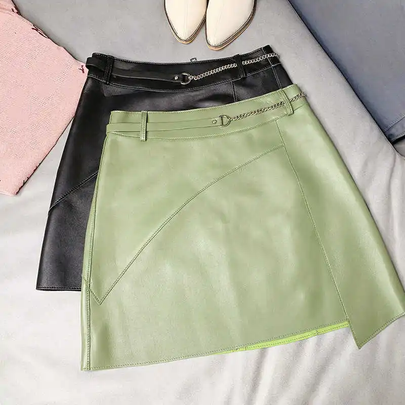 

New 2021 Autumn Designer Women's High-rise leather Skirts High Quality Genuine leather Chian Skirt C858