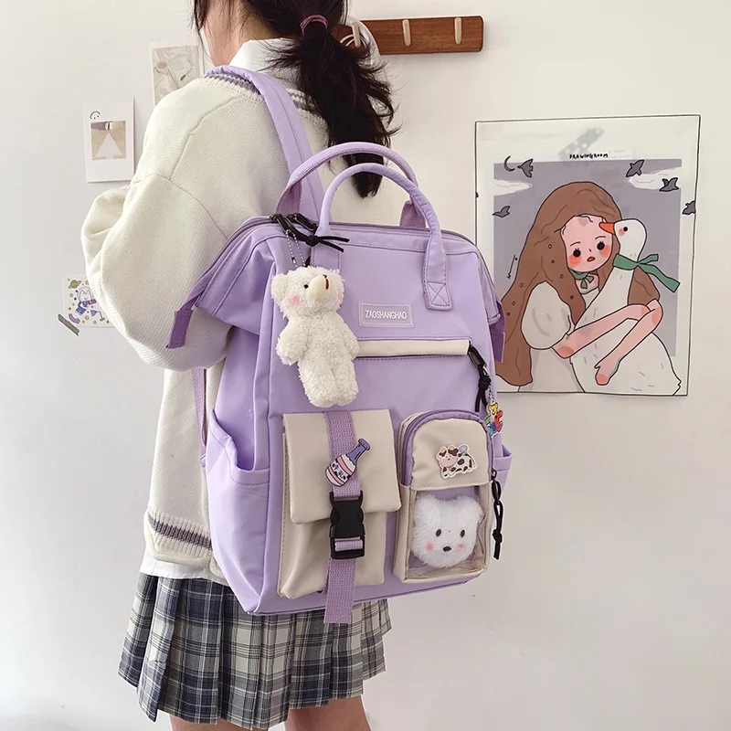 melhor 2021 Preppy Roxo Mochila Feminina à Prova Dwaterproof água Doces Cores Mochilas Fantasia Sacos De Escola Para Adolescente Bonito Viagem