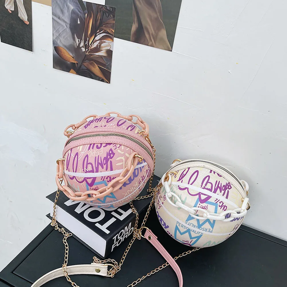 

Women Graffiti Chain Bags Basketball Shoulder Fashion Ladies PU Leather Handbags Girls Brief Women Casual Messenger Bags