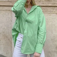 women loose shirt single breasted soft lightweight turn down collar casual long sleeve shirt for daily wear