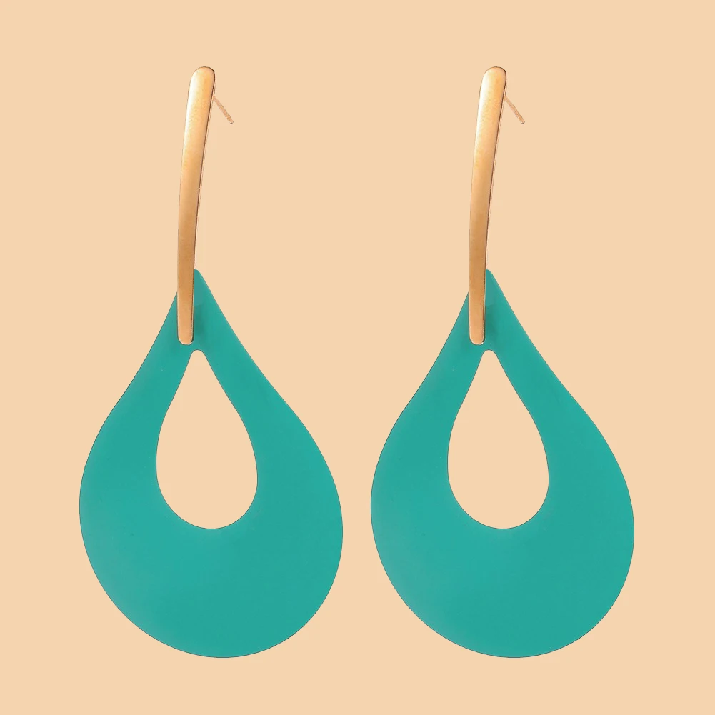 

2021 Metal Baking Paint Water Drop Hollow Personality Big Earrings Female Temperament European and American Jewelry Gift