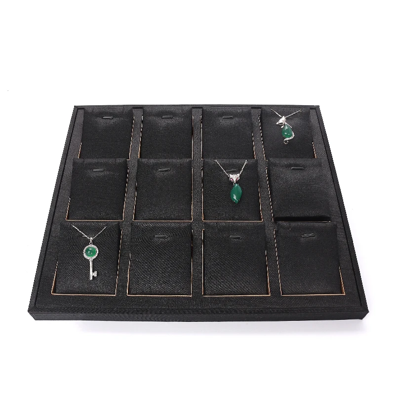 

New Black Brushed 12 Grid Pendent Jewelry Display Trays Removable Card Slot For Earring Necklace Bracelet Jewellery Show Counter