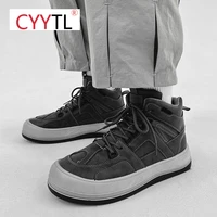 cyytl fashion vintage casual platform mens shoes high top lace up loafers for students leather water resistant sneakers