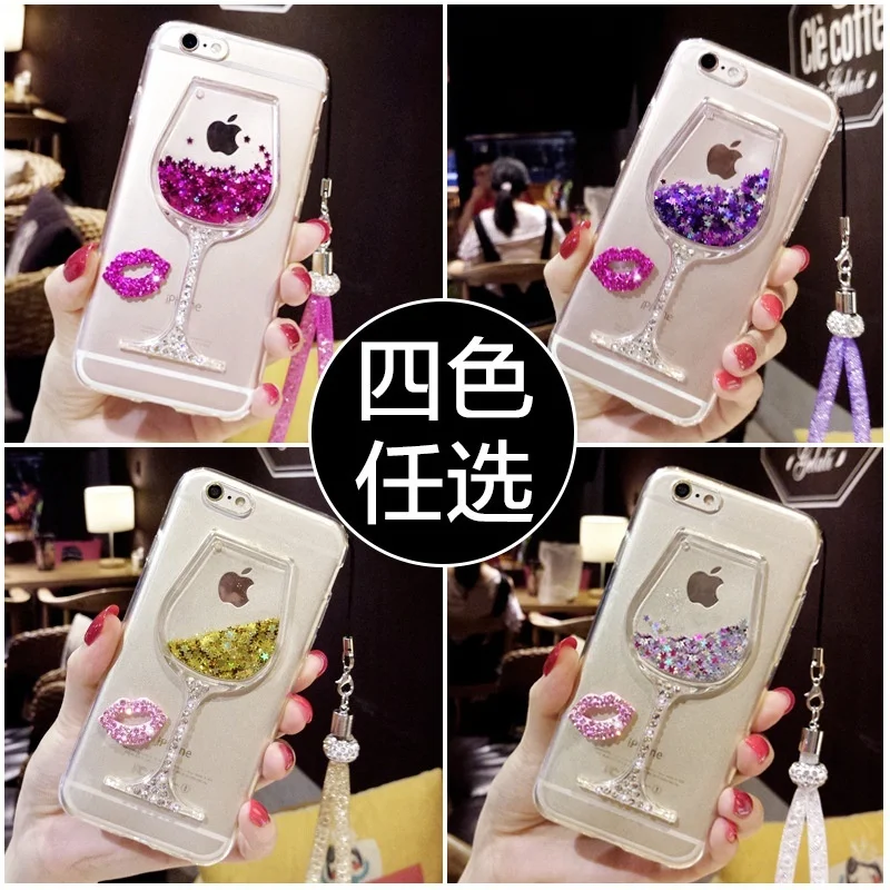 For iPhone 11 Pro X XS MAX XR 6 6S 7 8 Plus 5 SE 2020 Case Liquid Quicksand Bling Rhinestone Wine Glass Cover Hang Rope |