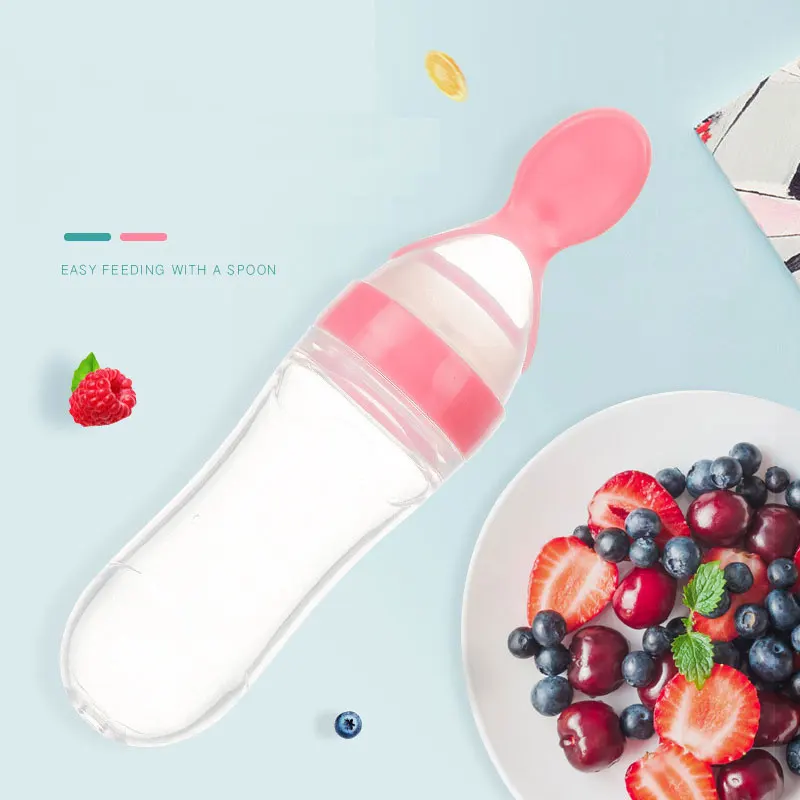 Botella de alimentaci&oacute;n segura para beb&eacute; reci&eacute;n nacido, cuchara de alimentaci&oacute;n de silicona para ni&ntilde;o peque&ntilde;o, botella de leche, alimentador de entrenamiento para beb&eacute;, suplemento alimenticio, 90ML-2
