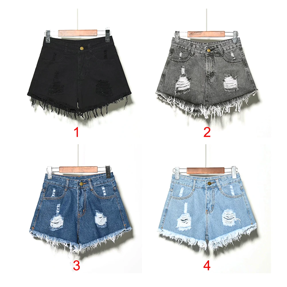 

Women Holes Hot Pants Short Vintage High Waist Jeans Summer Denim Casual Ripped