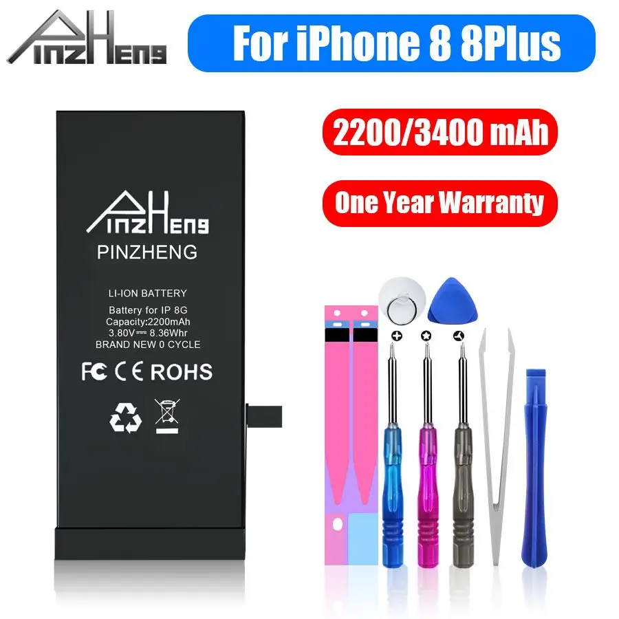 PINZHENG 2200 mAh аккумулятор большой емкости для iPhone 8 Замена батареи Plus 3400 Мобильный