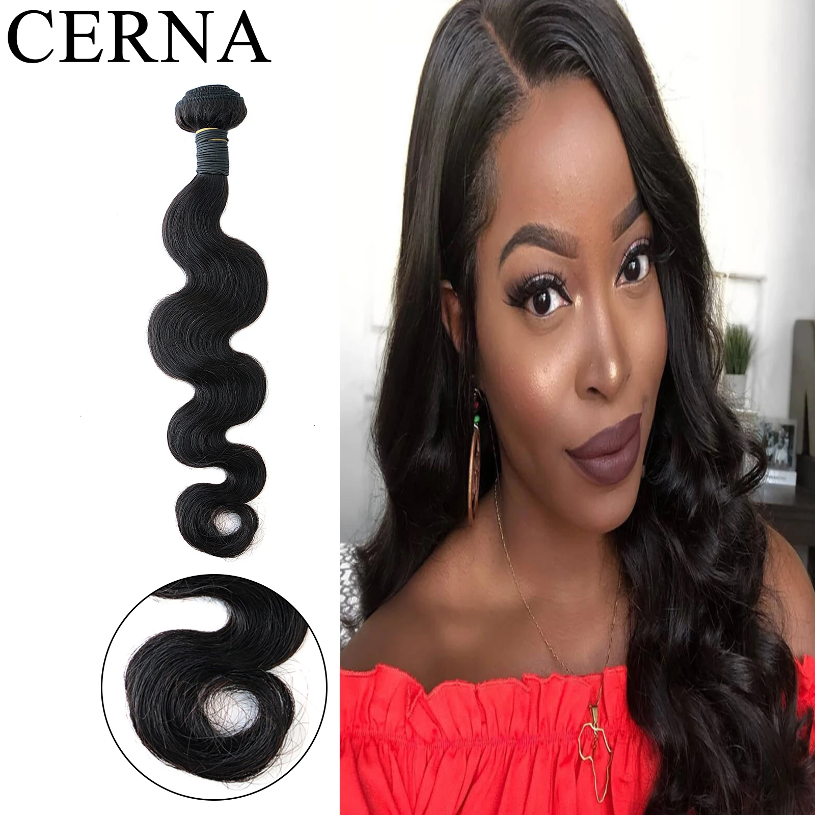 

Cerna Body Wave Bundles 1/3/4 PCS Indian 100% Unprocessed Human Virgin Hair Weave Bundles Natural Black Remy Hair Extensions