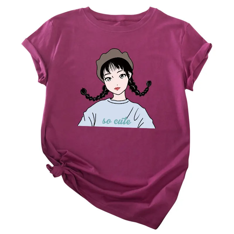 

Cute Girl Graphic T Shirt Fashion Cotton Summer Short Sleeve Tshirts Oversized Tees for Women Harajuku Shirt Streetwear