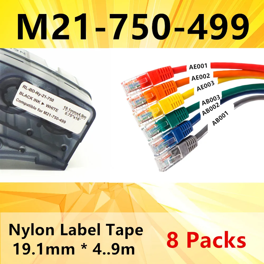 

8PK Bmp21 M21-750-499 High Adhesion Label Tape Black On White Nylon film Compatible for BMP21 Plus ID PAL LABPAL Label Maker
