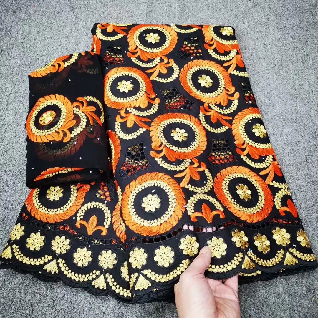 

Pretty Swiss Voile Lace in Switzerland 5+2yards African Lace Fabric Embroidery 100% Cotton Swiss Fabric Orange For Dress Y11-13