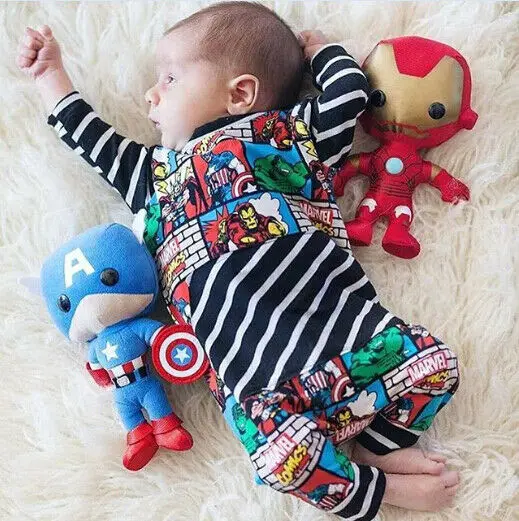 

Infant Newborn Baby Kid Boy Outfits Superhero Romper Jumpsuit 0-24month bebe Cartoon marvel comics print romper hot