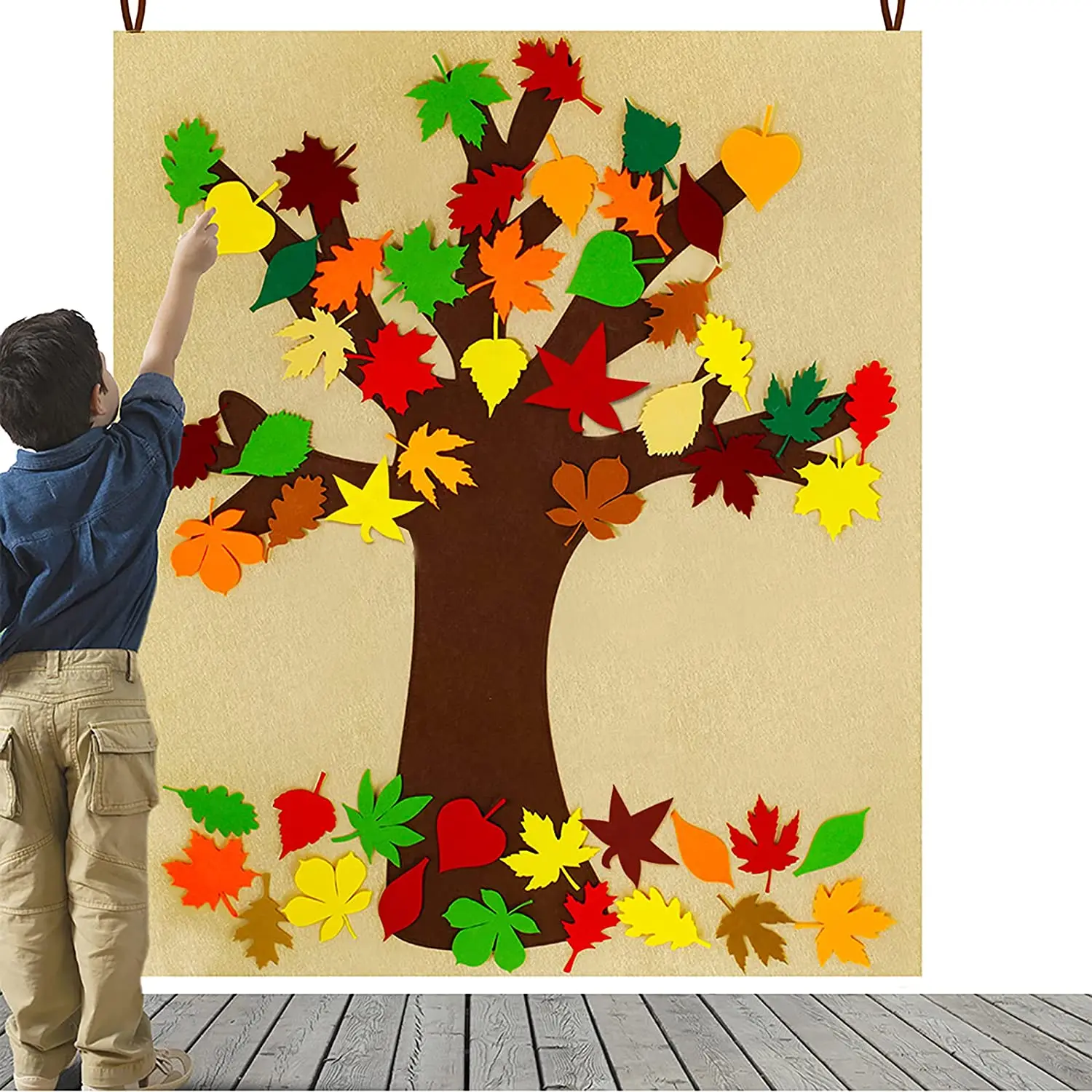 

52 pcs Detachable Autumn Leaf 2mm Felt Tree Baby Busy Board Montessori Toy for Kids Classroom Craft Thanksgiving Activity