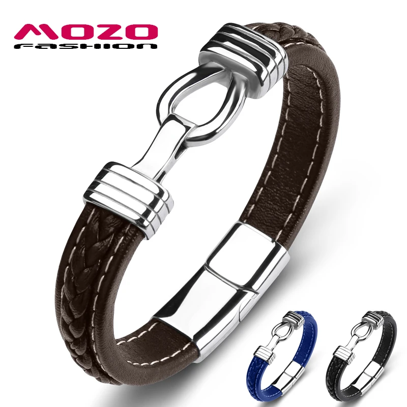 

Fashion Classic Leather Stainless Steel Charm Bangle Man Cross Punk Jewelry Bracelet Gifts Brown