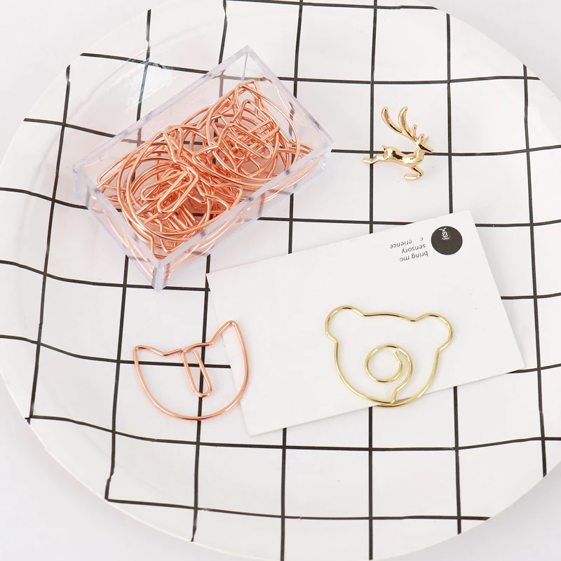 

20Pcs/lot rose gold cat Bookmark bear Paper Clip Metal Material Bookmarks for Book Stationery School Office Supplies H0343