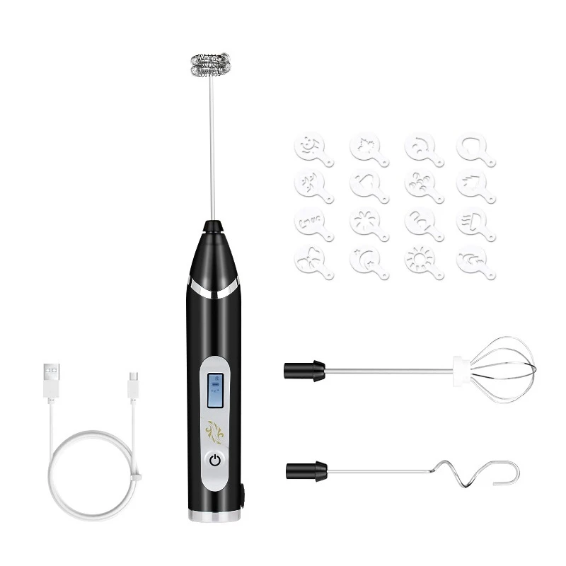 

Вспениватель для молока, вспениватель для кофе с ЖК-дисплеем, 3 головки, Электрический венчик с 3 скоростями, регулируемая ручная вспенивающ...