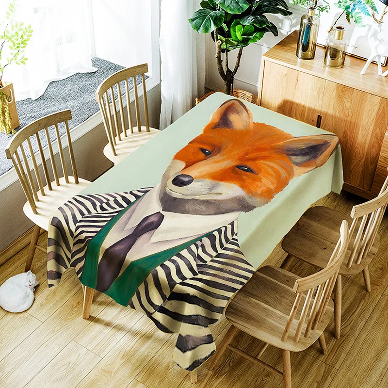 

European and American style waterproof household printing anthropomorphic animal pattern washable tablecloth