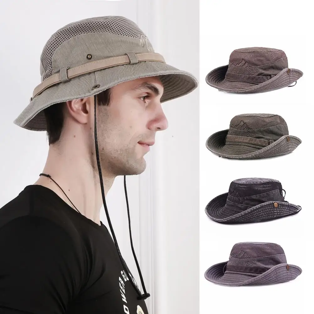 

Fisherman Cap Sun Hat Cotton Embroidery Sun Protection Wide Brim Bucket Hat Summer Outdoor Foldable Safari Boonie Hat