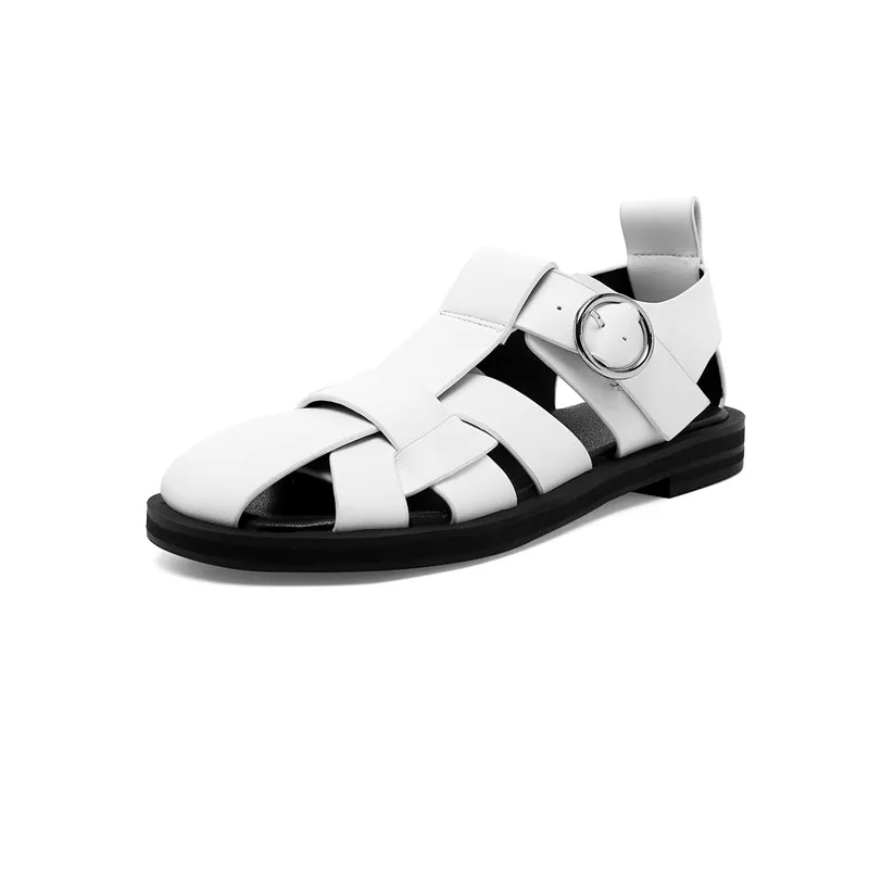 Женские босоножки на плоской подошве Asumer из натуральной кожи с вырезами