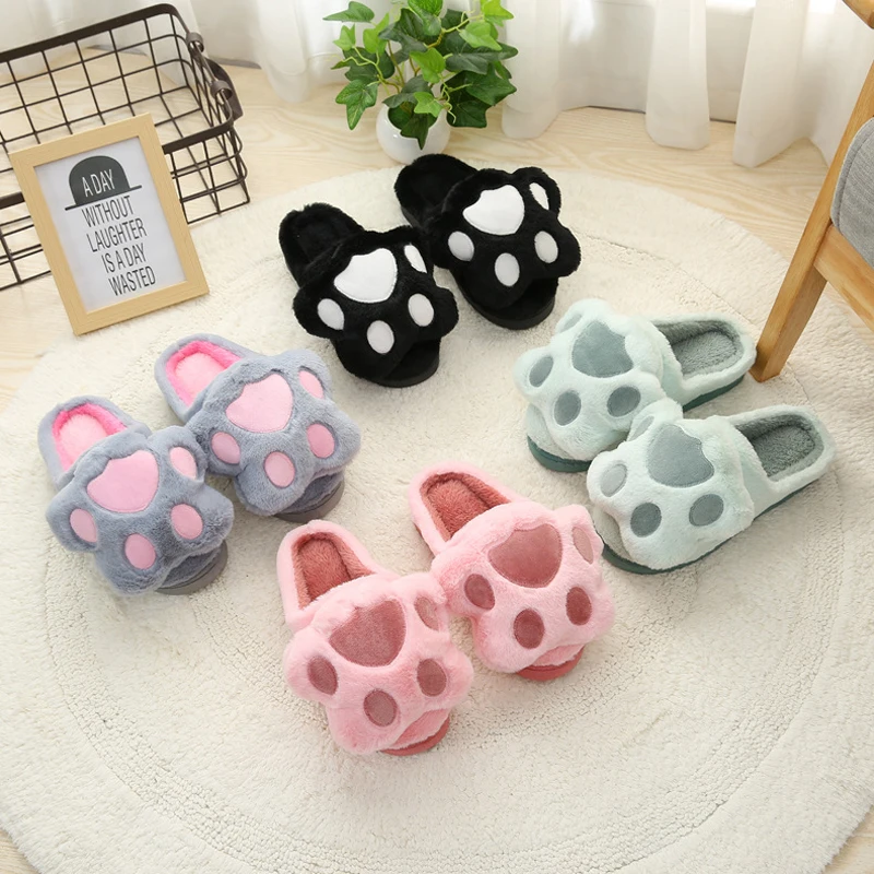 

Lovely Women Flip Flops Cute Cartoon Floor Home Slippers Women Soft Warm House Shoes Winter Plush Ladies Shoes XKD8035