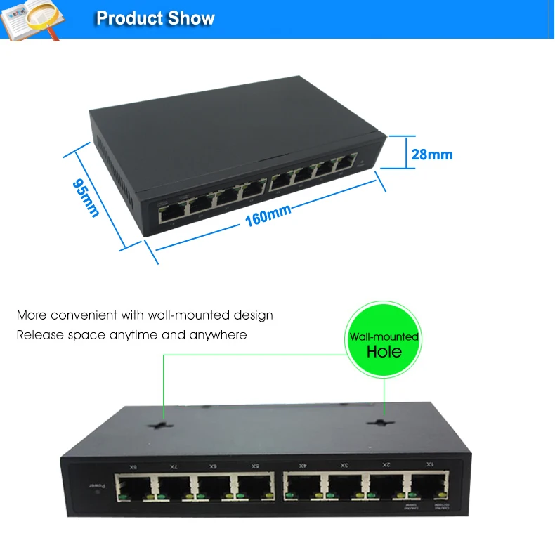 24V 8-Порты и разъёмы Gigabit нестандартных PoE управляемый коммутатор