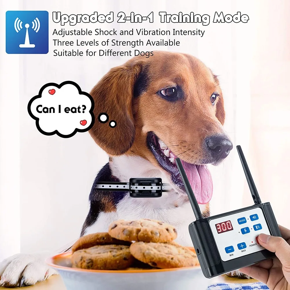 Цена 2020 Модернизированный беспроводной забор для собак Электрический тренировочный ошейник 2-в-1 двойной регулируемый диапазон управления 100-990 ...