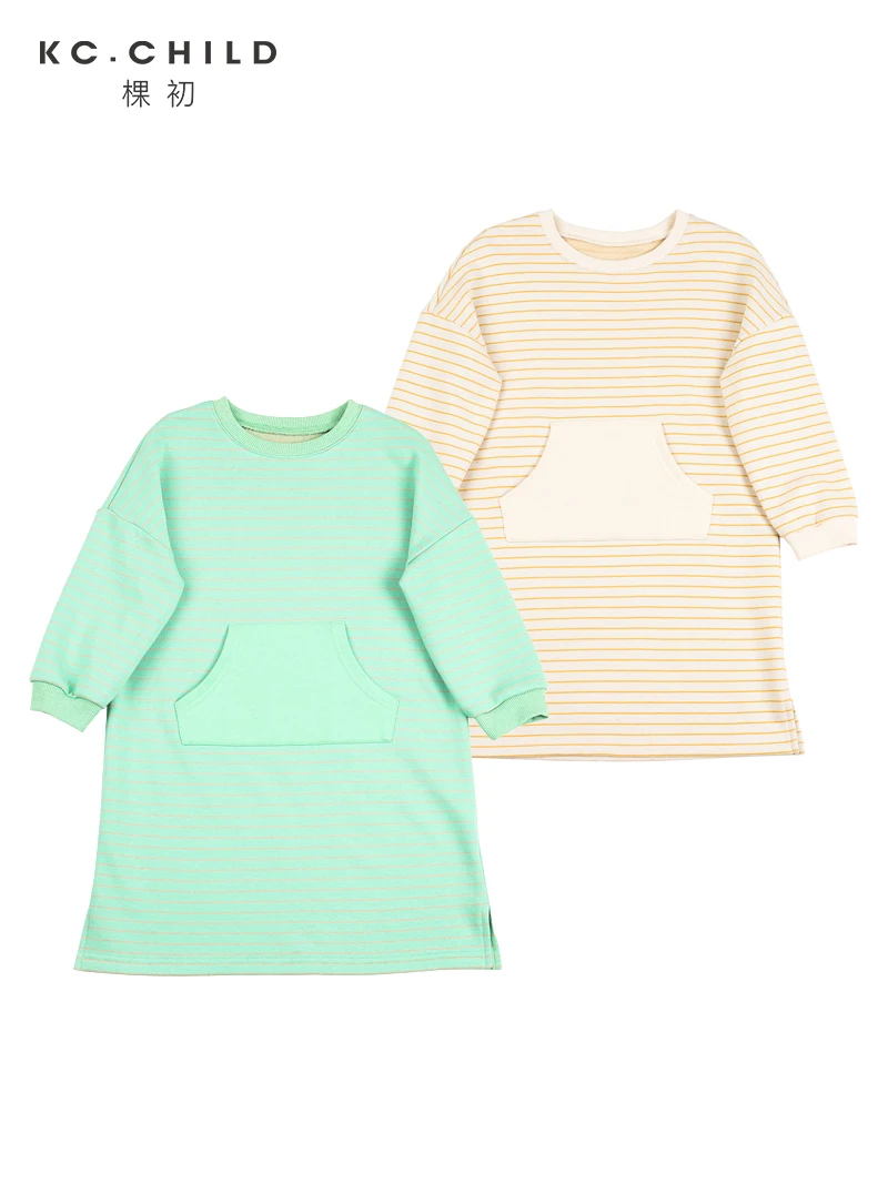 KC./детское хлопковое платье-свитер в полоску с карманом для девочек платье