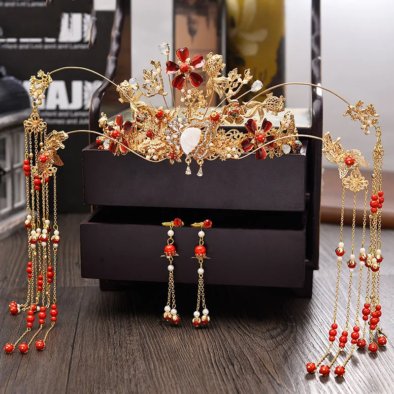 Свадебные украшения для волос невесты Большая Золотая жемчужина Цветочная