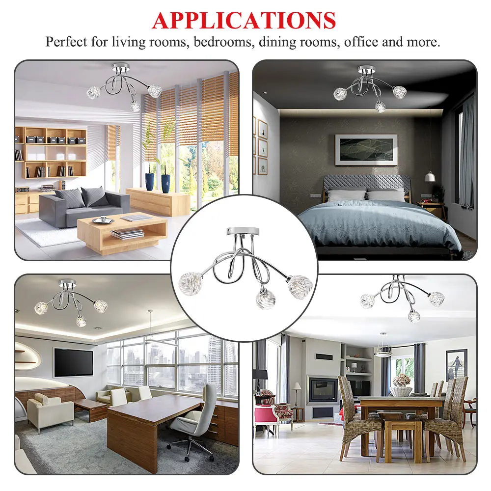 Lámpara de techo Led moderna para el hogar, luz de cristal para sala de estar, comedor, dormitorio, 3 vías, montaje en techo