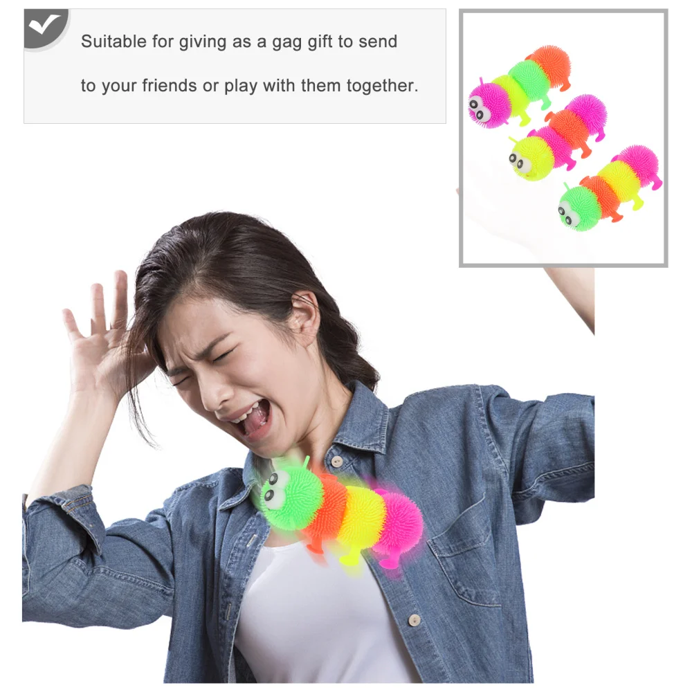 

1 Set 3Pcs Flashing Light Stretchy Caterpillars Anxiety Stress Relief Toys