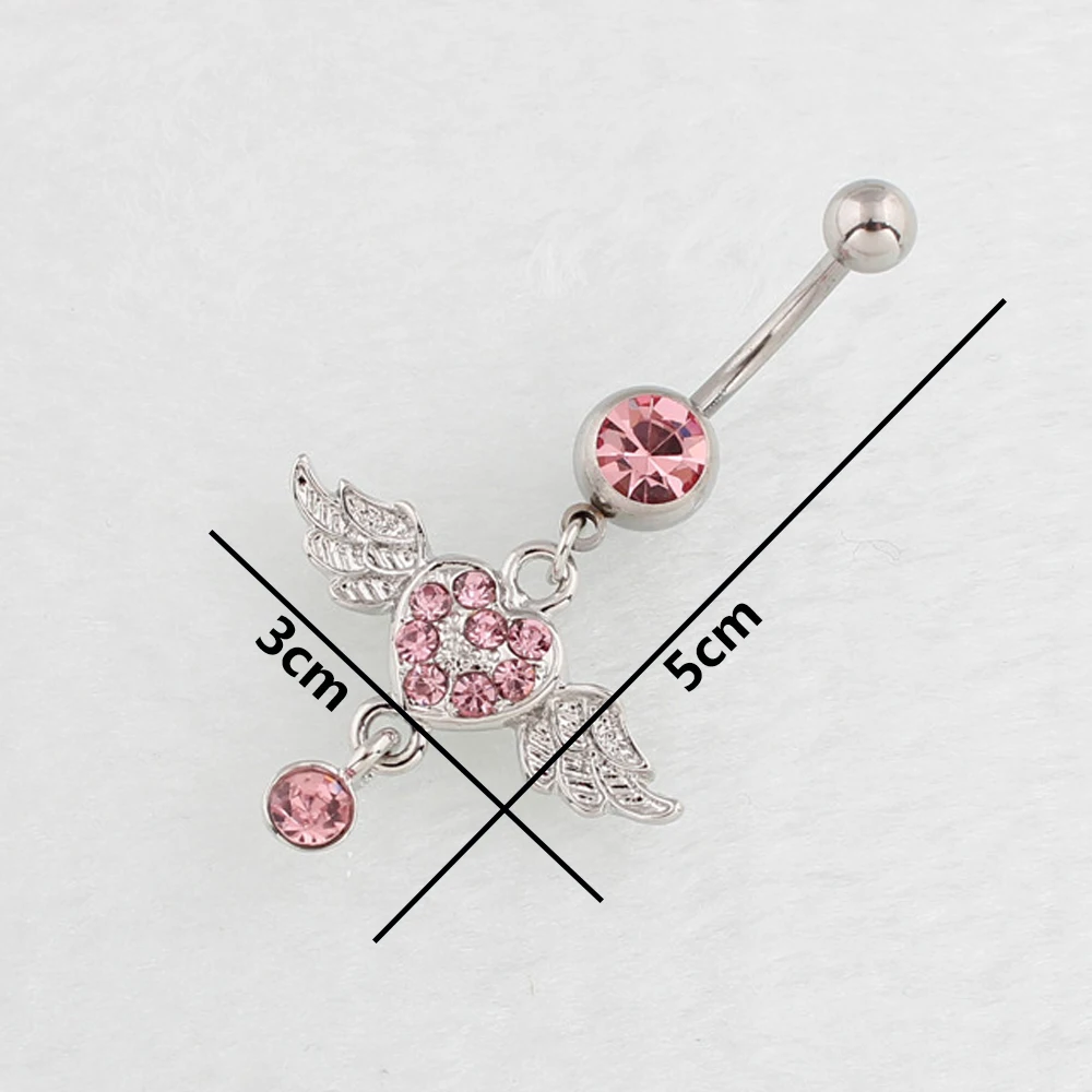

Piercing Belly navel ring Pink Wing Heart dangle fashion body jewelery navel bar Accessories 14G Surgical Steel nickel-free