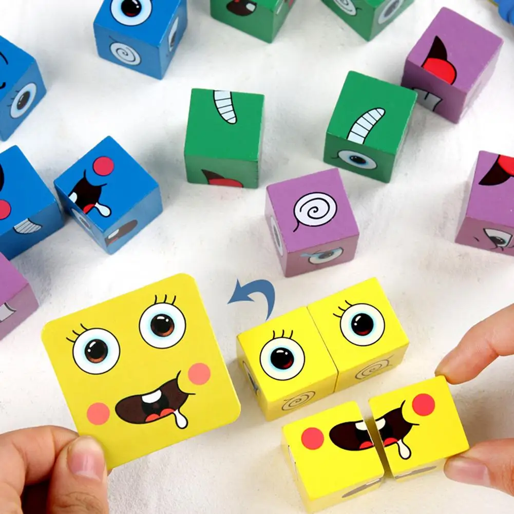 Wooden Expressions Toy Magic Cube Face Pattern Building Blocks Educational Montessori Toys For Kids Ages 3 4 5 Years Old | Игрушки и