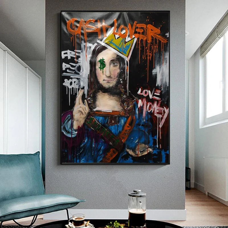 

Abstract Graffiti Jesus Love Money Funny Posters And Prints Oil Painting On Canvas Wall Art Pictures For Living Room Decoration