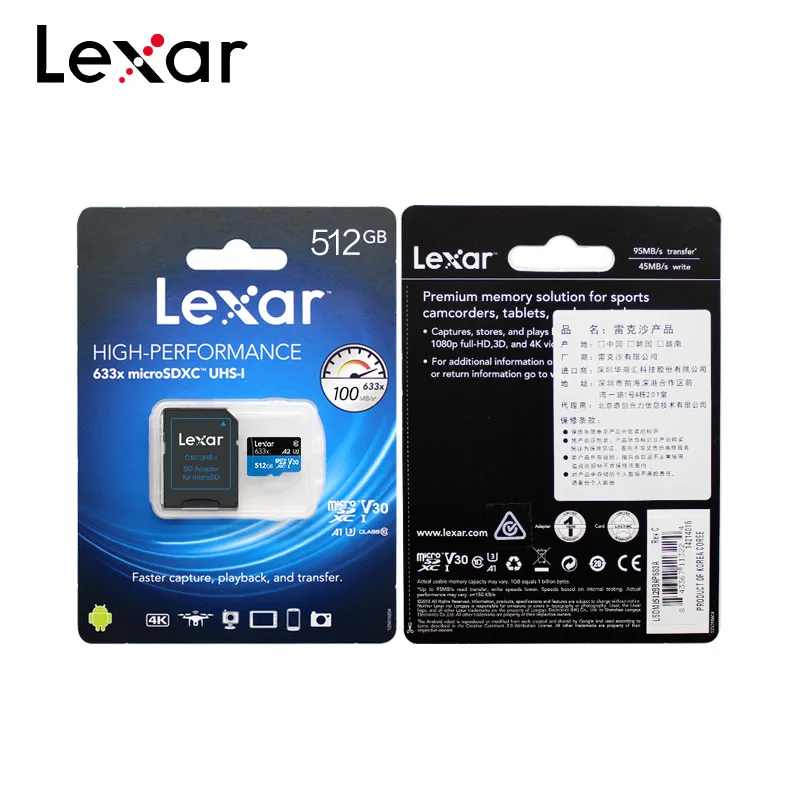 Оригинальная карта памяти Lexar 32 ГБ 64 128 256 633X Micro SD SDXC 95 МБ/с./с TF флеш накопитель для