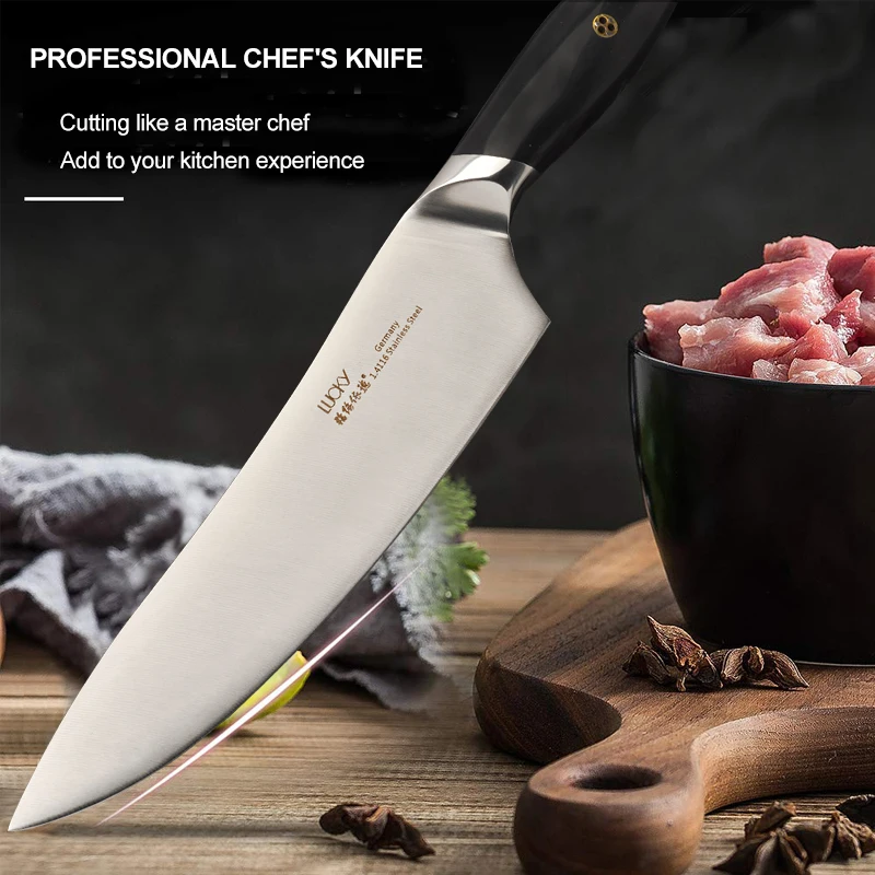 Нож шеф-повара Gyuto, кухонный, Германия 1,4116, нержавеющая сталь, 8 дюймов, Кливер, филе рыбы, нож для мяса, слайсер, инструмент для измельчения, инструмент для приготовления пищи 34