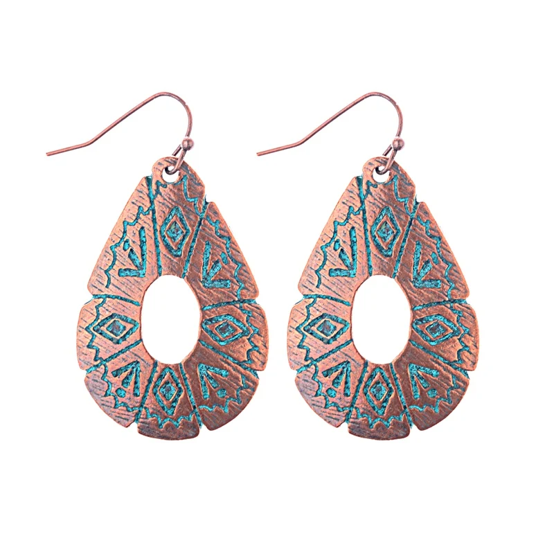 Amader винтажные серьги в богемном стиле бронзовые висячие с узором виде капли воды