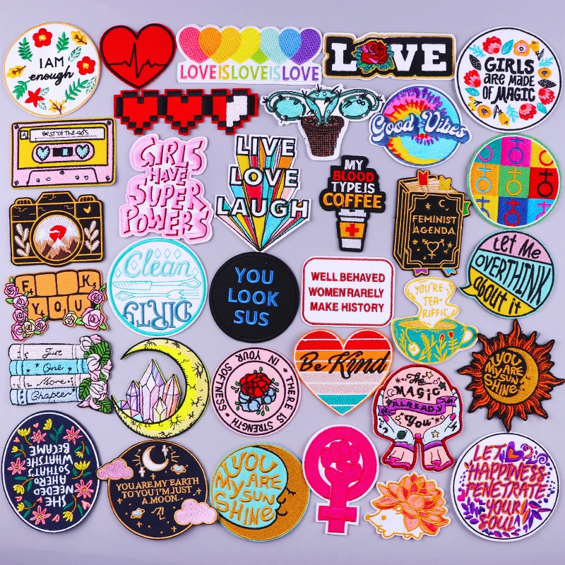 

Colorful Letter Patch Iron On Embroidered Patches On Clothes Cartoon Patch Heart Badges Patches For Clothing Stickers Appliques