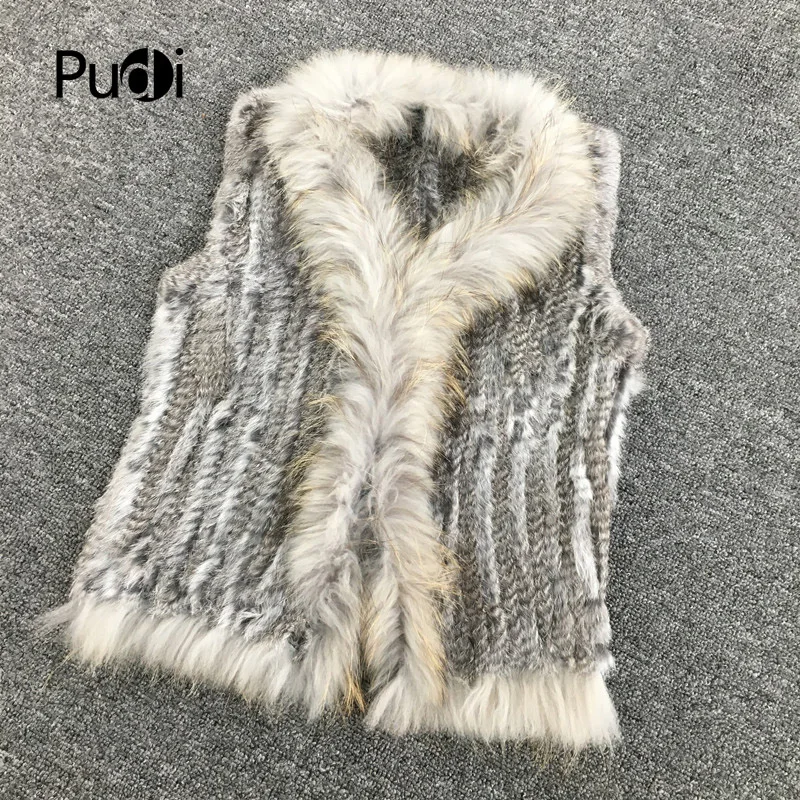 

VR033 Women Genuine Natural Real rabbit fur Knitted Vests /Waistcoat/ gilet /coats with tassels Raccoon Fur collar