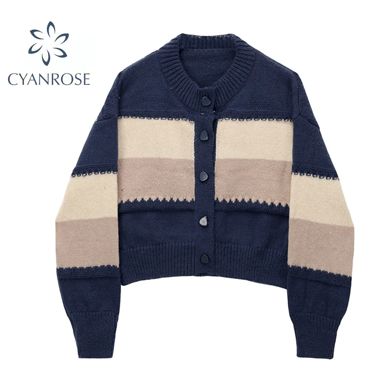 Женский вязаный кардиган в полоску модный шерстяной свитер с длинным рукавом и