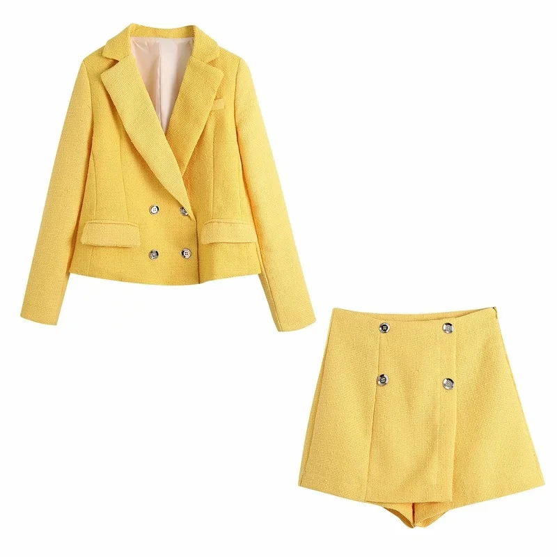 

2021 Spring and Summer New Women's Shorts Suit 2-piece Casual Long-sleeved Short Jacket High Waist Shorts Women High Quality